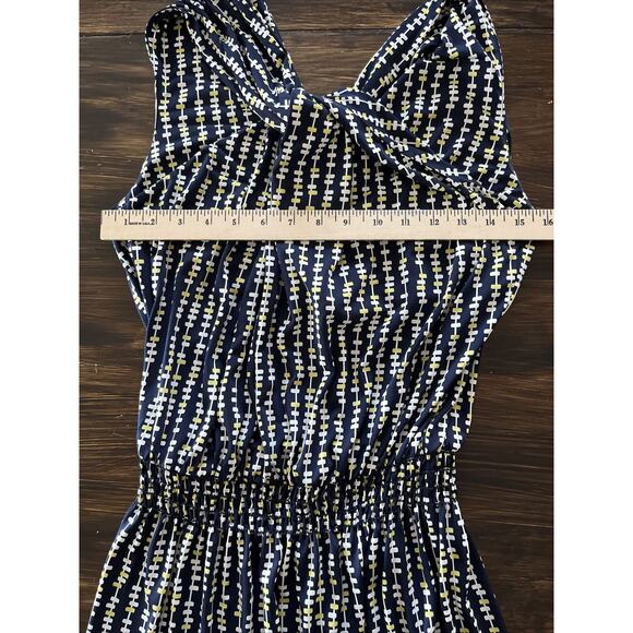Max Studio Twist Front Halter Dress Blue White Yellow Size Medium - Picture 12 of 13